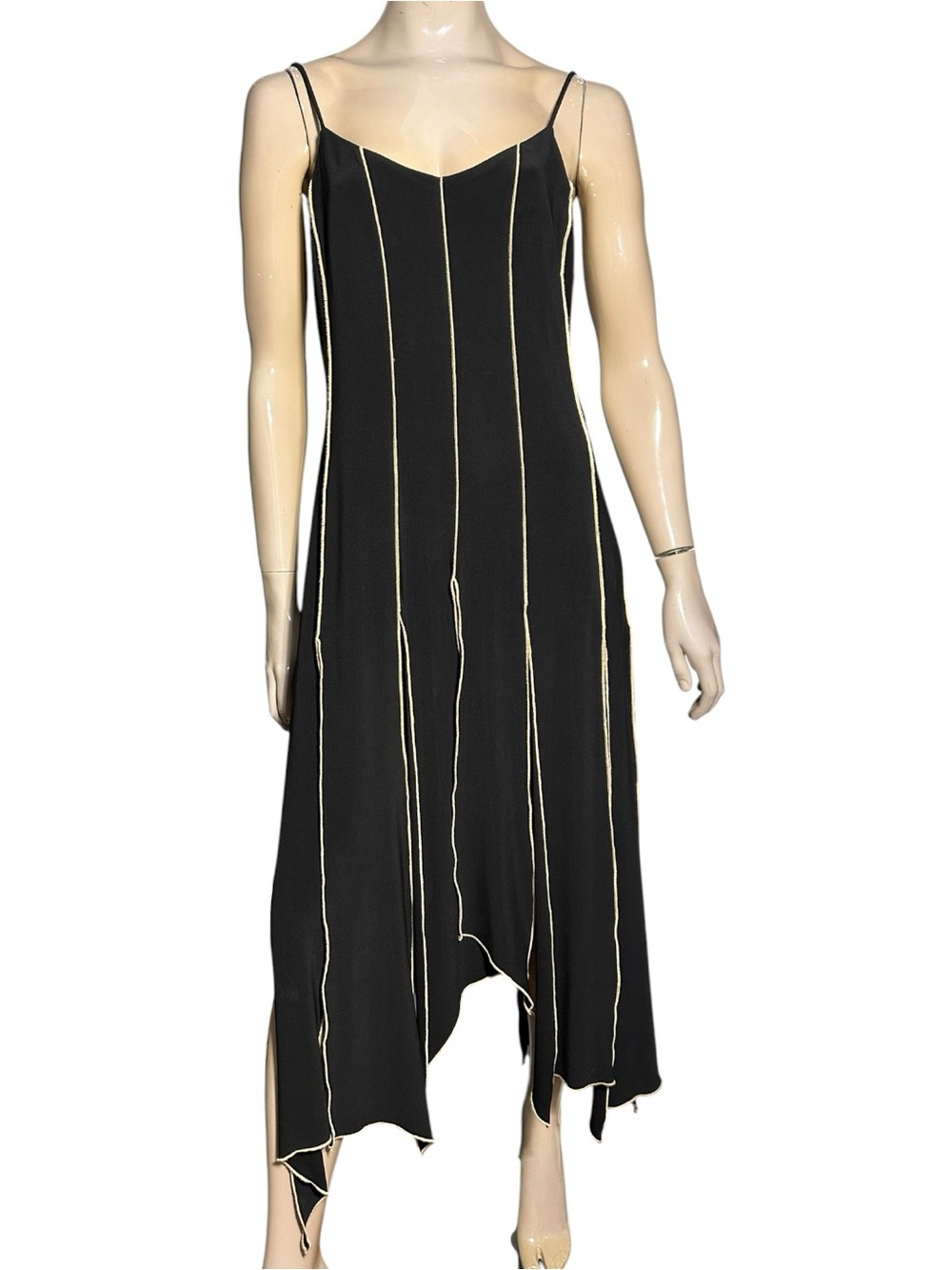 Joseph Ribkoff Size 12 Black Cream Ivory Contrast Seam Stitched Maxi Slip Dress
